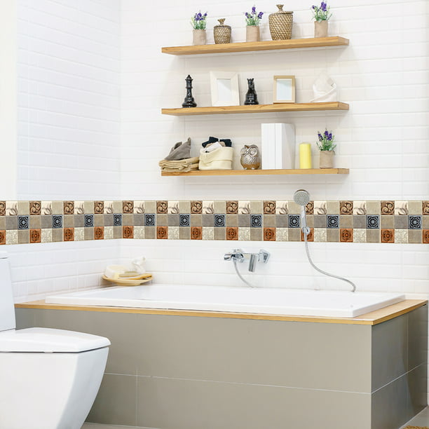 18pcs Kitchen Tile Sticker Bathroom Mosaic Sticker Self-adhesive Wall Home Decor